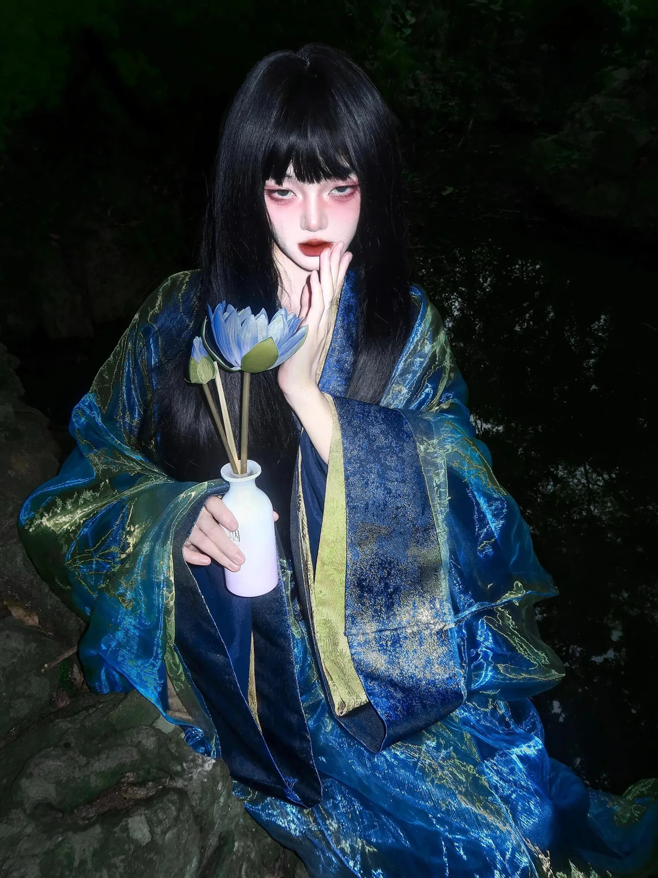 

Ele Blue Hanfu Women's Ancient Costume Photoaphy Studio Night Scene Photoaphy Clothing Yu ng Ge Stage Costume