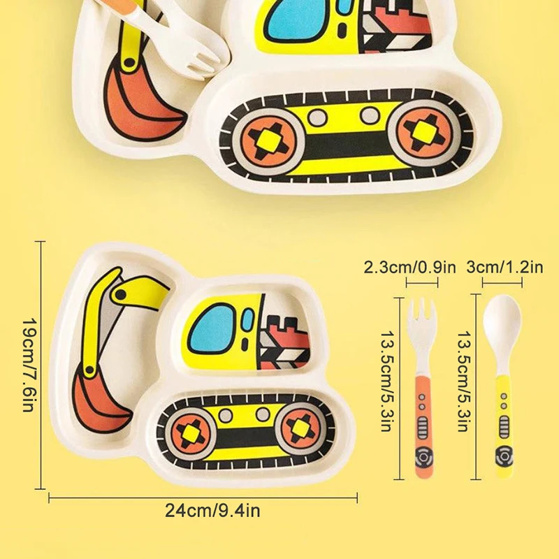 Kids Plates Set, Plate Fork And Spoon 3-Piece Set - Toddler Plates Dinnerware Dinner Dish Set Baby Feeding Divided Plate