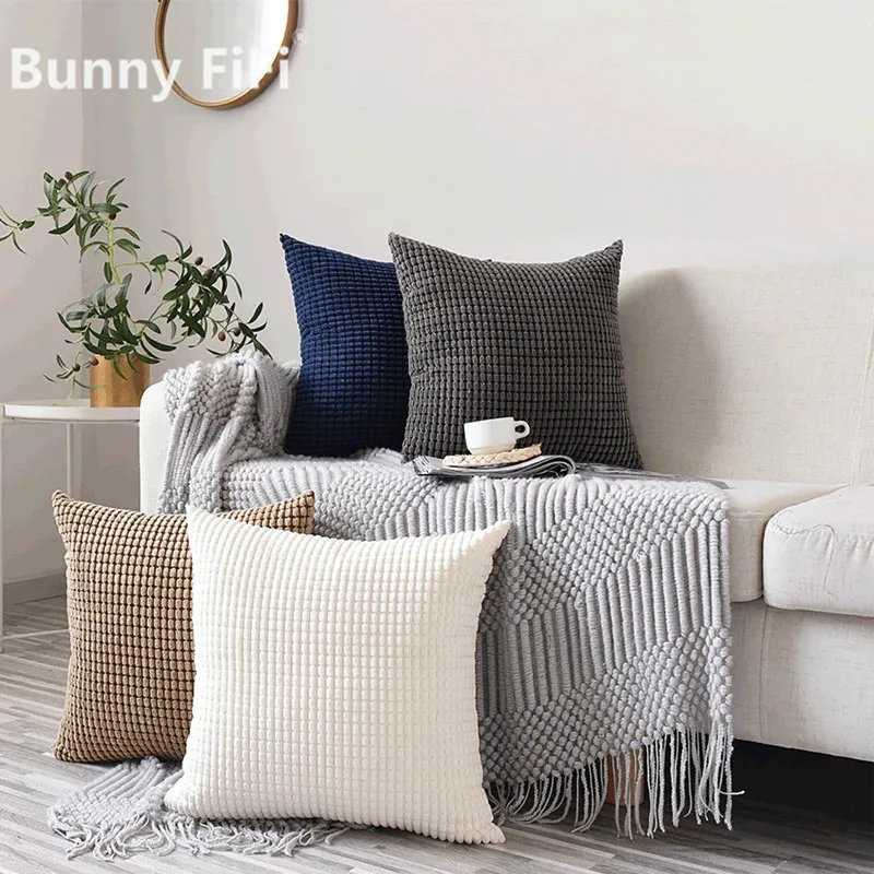 Soft Corduroy Corn Grain Home Decorative Cushion Cover 40/45/50/55/60cm Solid Color Throw Pillow Case For Bedroom Sofa Chair Car