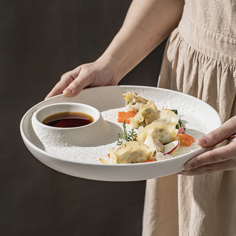 Японская тарелка для суши в стиле ретро с отделением для соуса Элегантный керамический поднос Фарфоровая тарелка для закусок для суши-соук