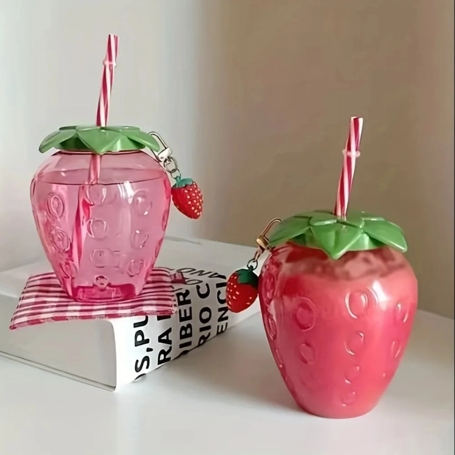 Transparent and Cute Strawberry Tumbler with Lid and Straw - Portable Milk Tea Mug and Fruit Cup for Parties - 1pc Drinkware