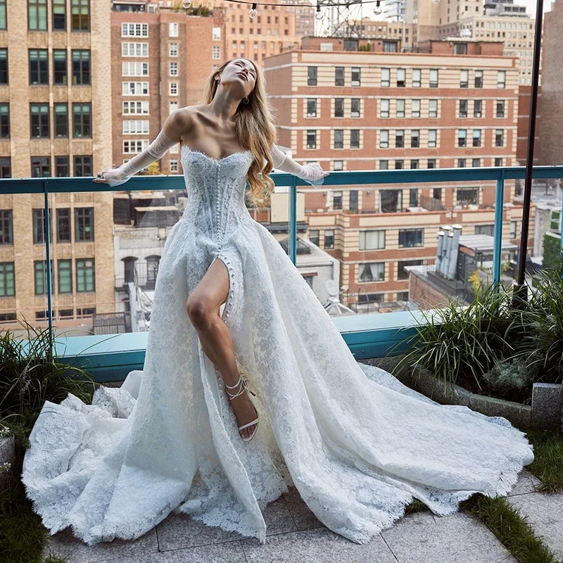 

Mywedding Custom Made Eightree Women A-Line Wedding Dresses White Sweetheart Lace Boho Bridal Ball Gown