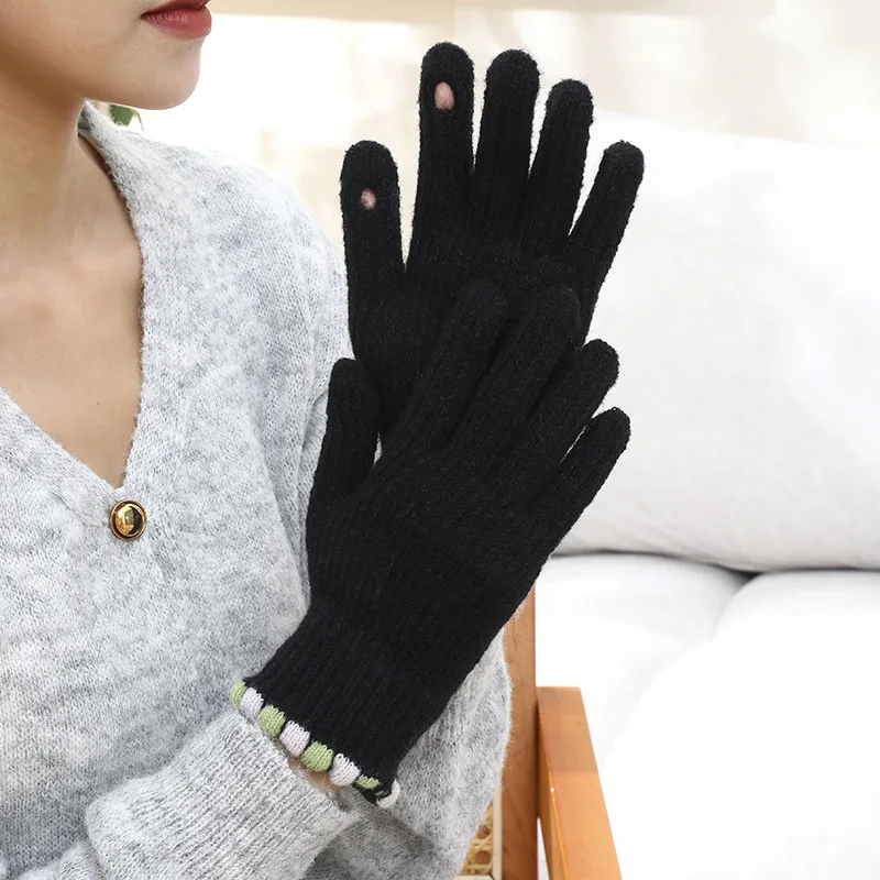 

KayCrowne New Cute Full Finger Gloves for Women Elegant Winter Warm Student Writing Acrylic Knitted Show Finger Glove Girls