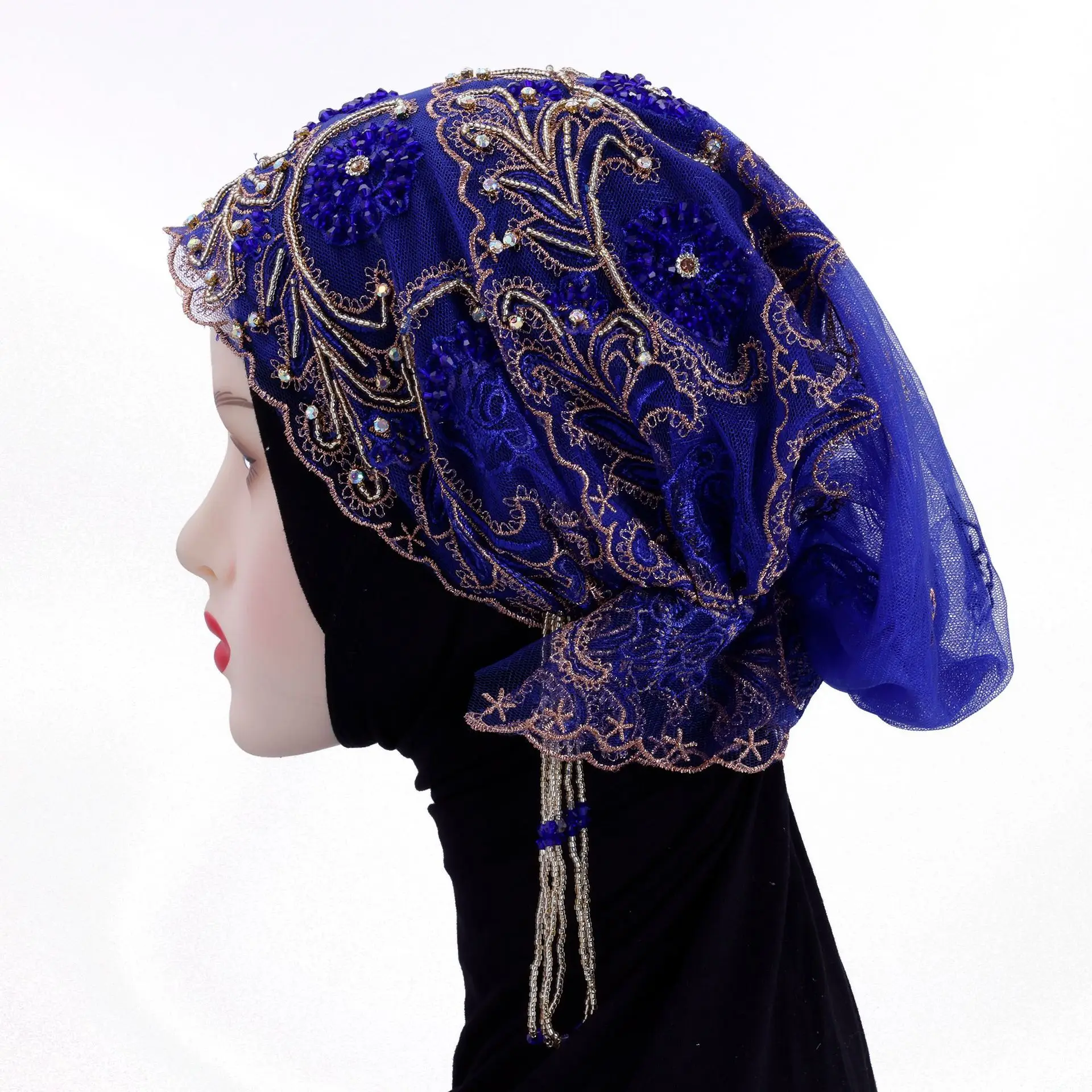 Novo boné de borla frisado bordado rendas moda bonnet turbante muçulmano interior hijab chapéu feminino lenço islâmico gorros perda de cabelo boné