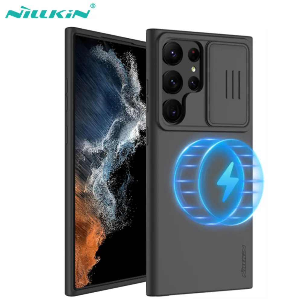 

Чехол для Samsung Galaxy S23 Ultra Magsafe, чехол Nillkin CamShield, шелковистый Магнитный силиконовый чехол, задняя крышка для Samsung S23 Ultra, чехол