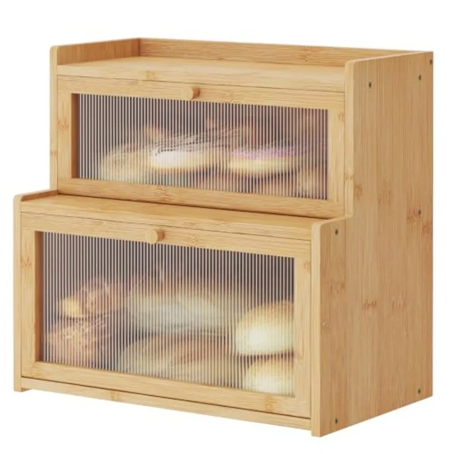 

Двухъярусная бамбуковая хлебница для кухонной столешницы с окном, контейнер для хранения хлеба