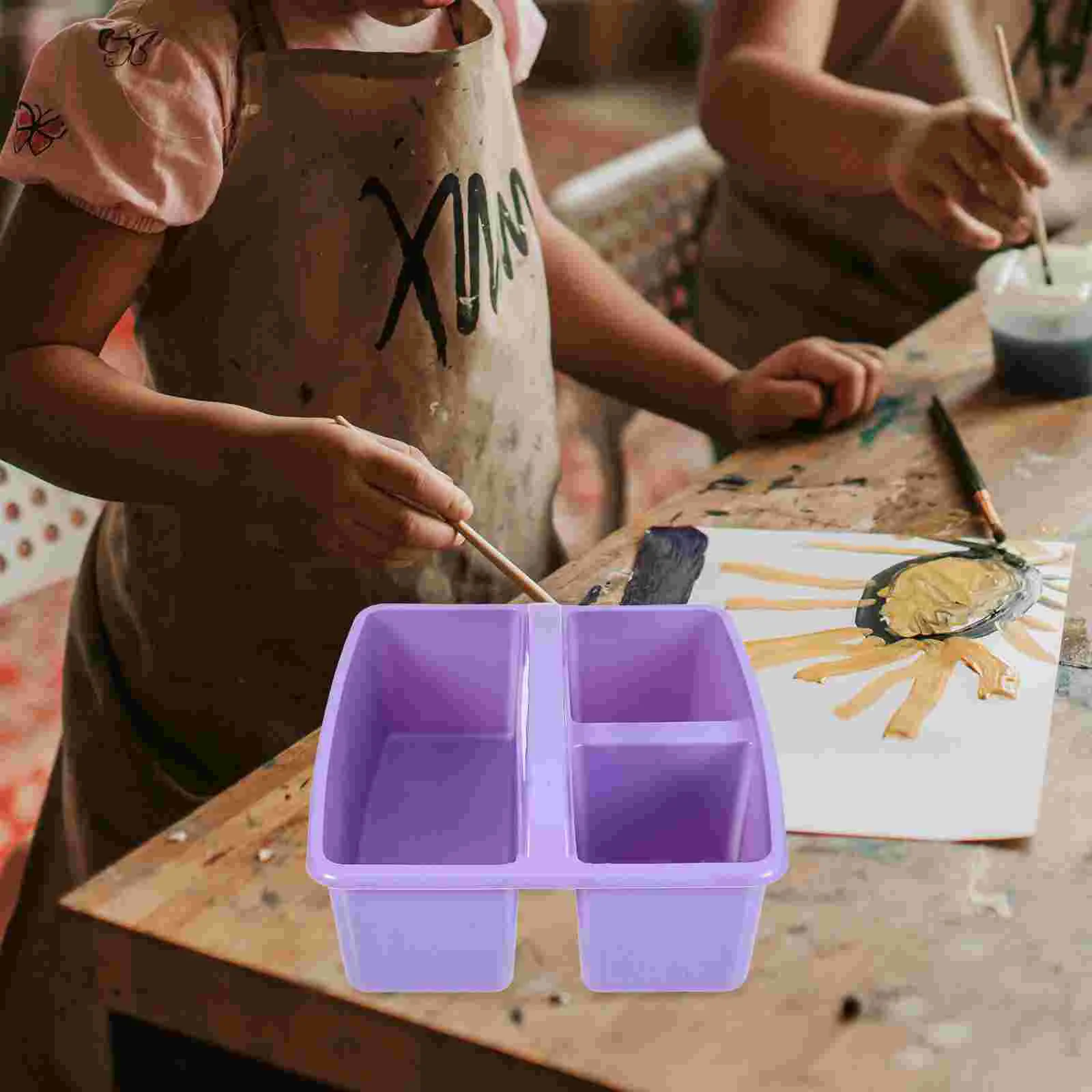 Portable Compartmented Storage Basket Classroom Pencil Holder Handle Supply Organizer