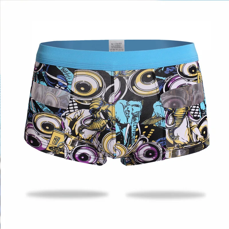 

Men's Printed Cotton Boxers Breathable U-convex Mesh Hollow Out Mid-rise Underwear Youth Fashion Boxy Underpants