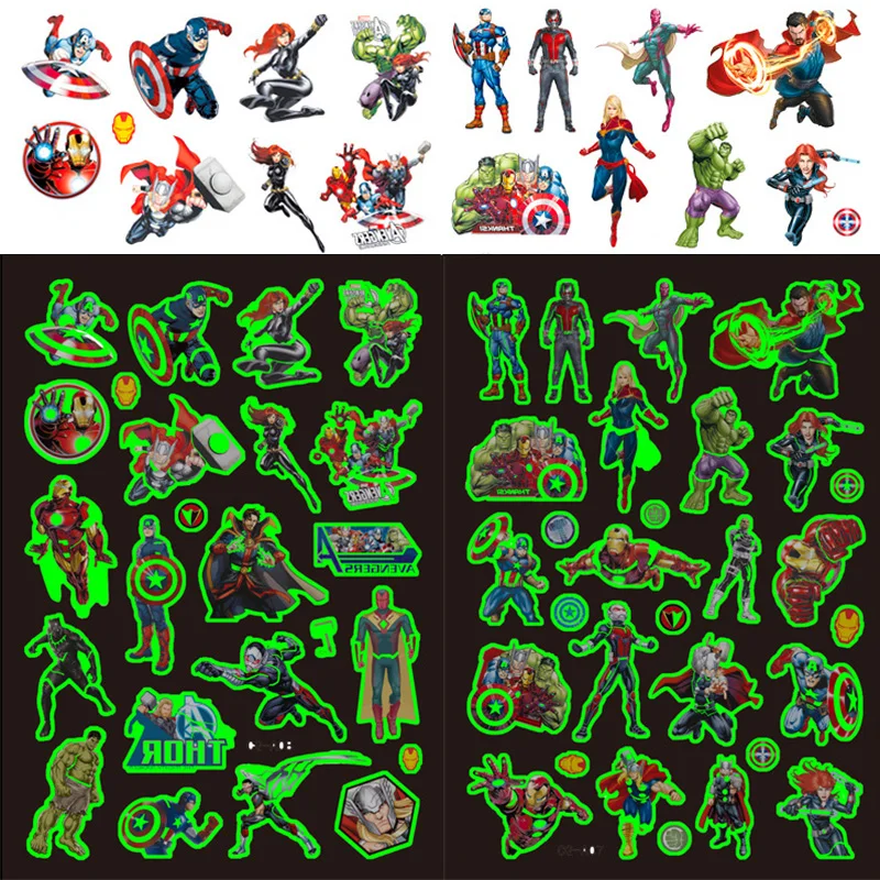 New Luminous Tattoo Sticker The Avengers Children Arm Face Glowing Tattoo Children Body Tattoo Spiderman Iron Man Sticker