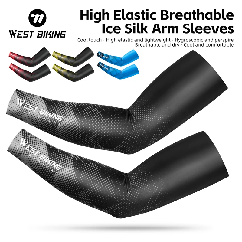 WEST BIKING Summer Sunproof Arm Sleeves UV Protection Seamless Digital Printing Cycling Running Sleeves Cool touch Sport Gear