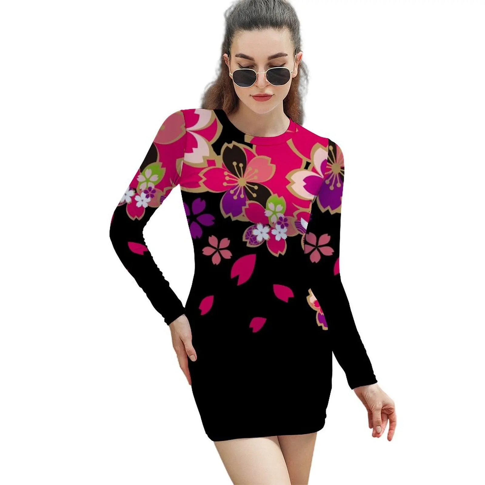 

Beautiful cherry blossoms of Japan　3 Long-Sleeved Sheath Dress elegant dress dress summer dresses for women dresses for woman