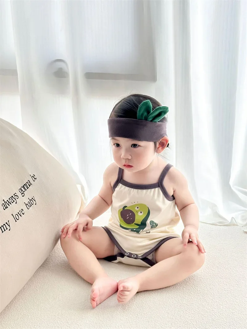 Korean Summer Baby Clothes Rompers Boys Girls Bodysuit Funny Avocado Cotton Overall Sling Onesie Cartoon Jumpsuits Baby Bebes