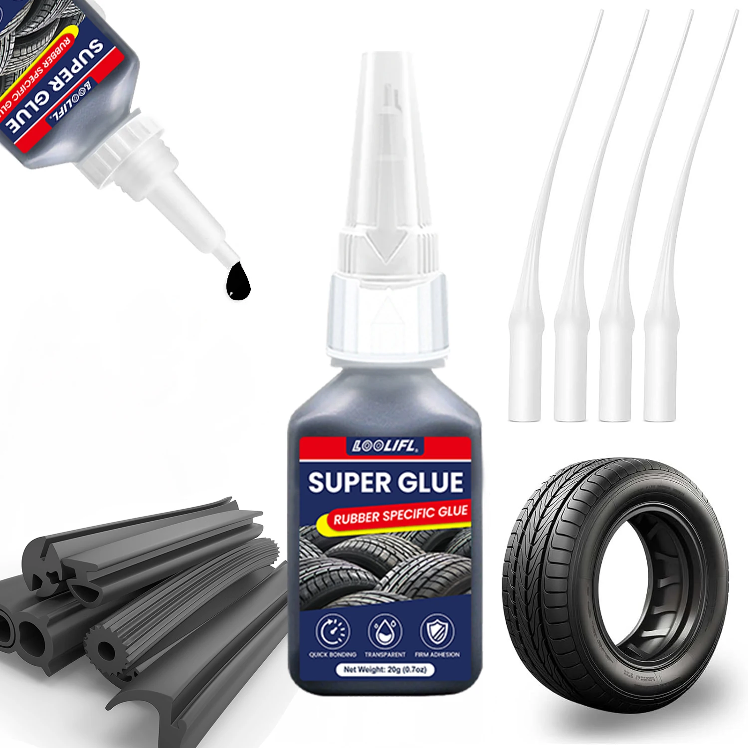 LOOLIFL-Adesivo per riparazione pneumatici, adatto per auto, moto, biciclette, jeep, fuoristrada, camion, trattori, 20ml, nero