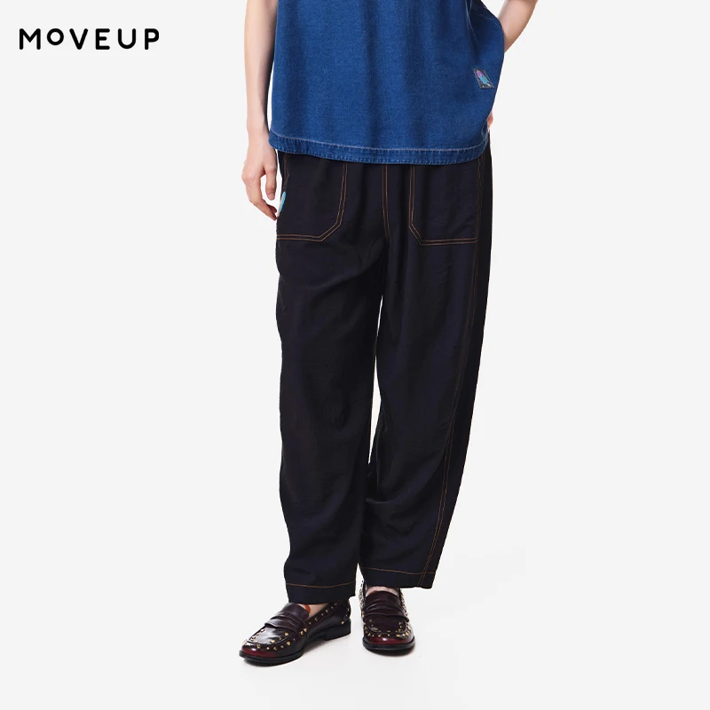 

MOVEUP Casual Straight Pants 2026 Summer New Loose Fit Cool Embroidered Pocket Elastic Waist Trousers For Women 3ELX20109