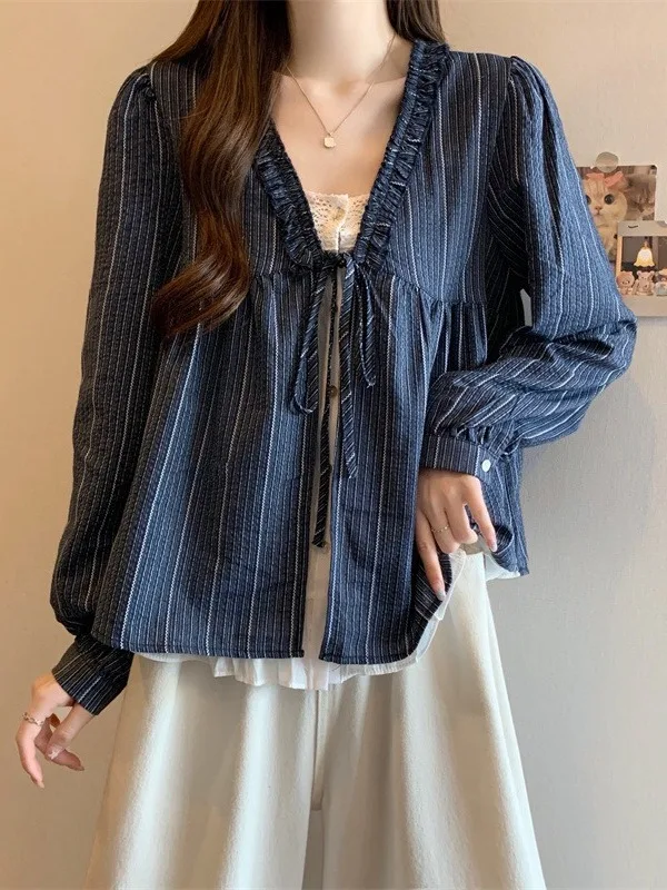 

plus Size Women's irt Lace Patchwork Plaid Slimming Agel Sli Top Korean Sle Loose Fit Long Sve Autumn New Arrival