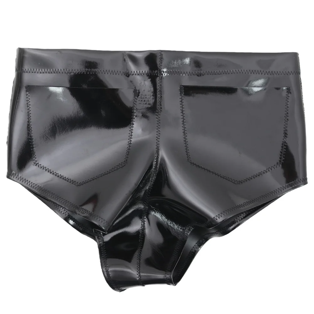 Men Plain Latex Boxers Shorts Underwear For Man Glossy Pockets PU Leather Trunks Soft Sexy Accessories Hot Extreme Men's Panties