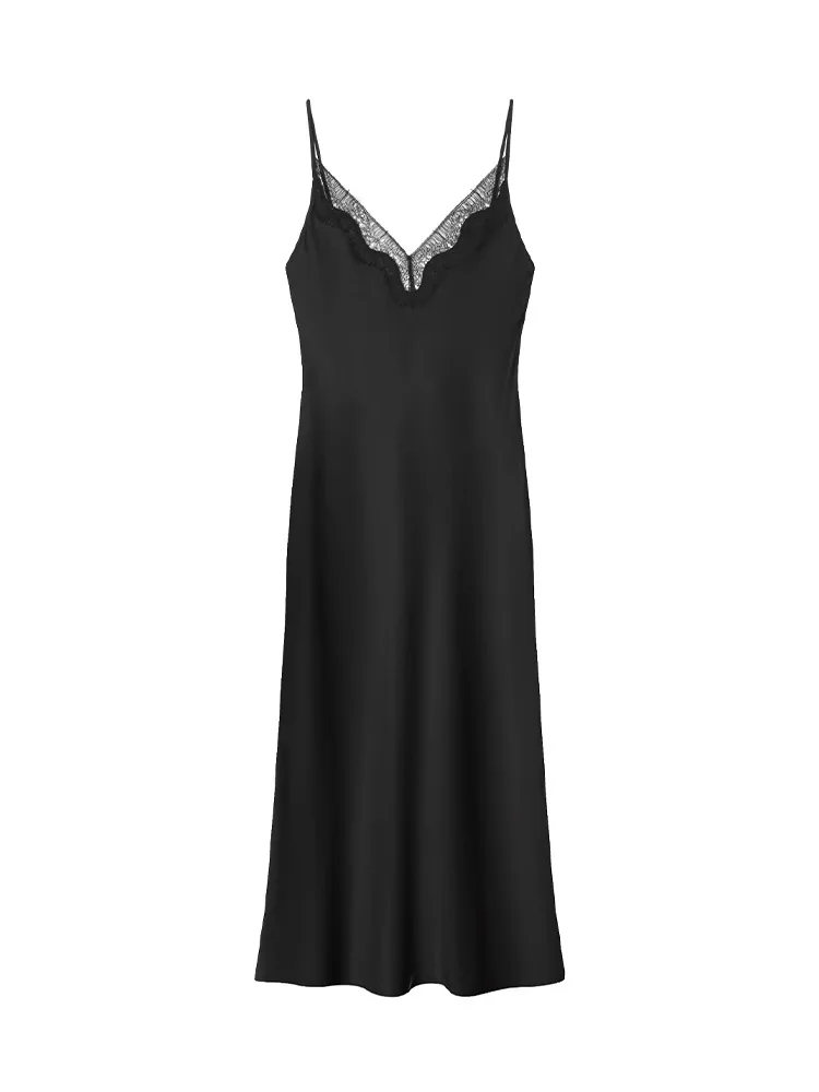 HH 여성 섹시 슬림 스플라이스 레이스 드레스 민소매 백리스 장식 지퍼 여성 봄 패션 V넥 슬링 미디 드레스