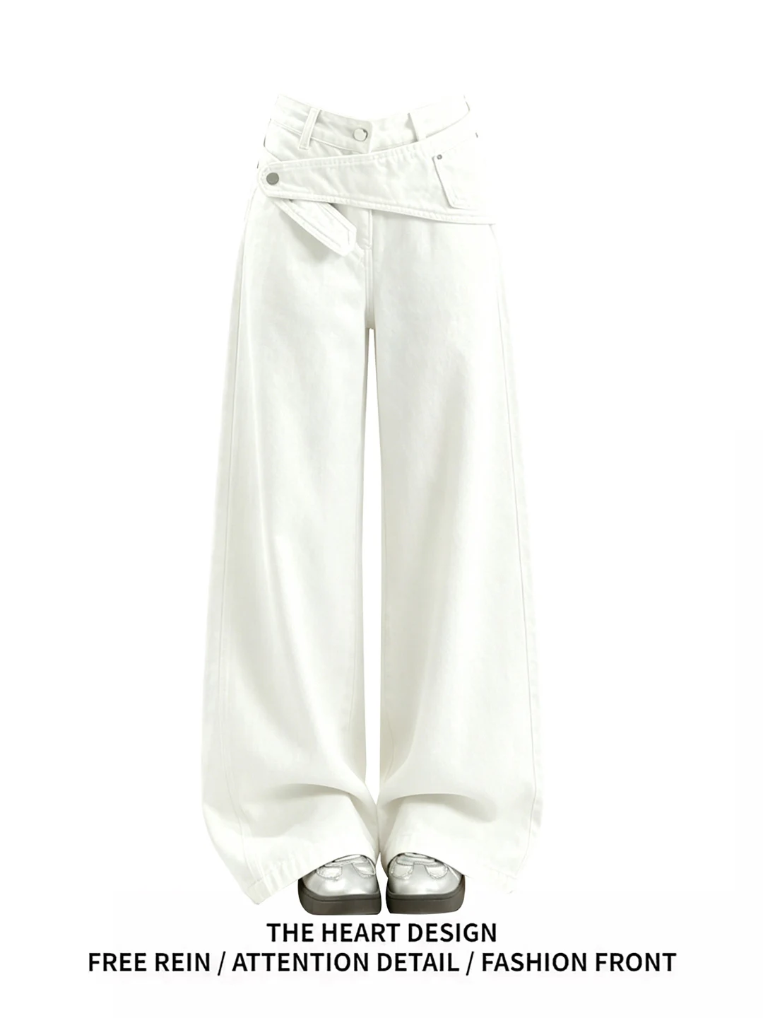

American Retro Design White Curved Knife Jeans Women Summer High Waist Loose Straight Leg Wide Leg Scythe Pants Casual Wear