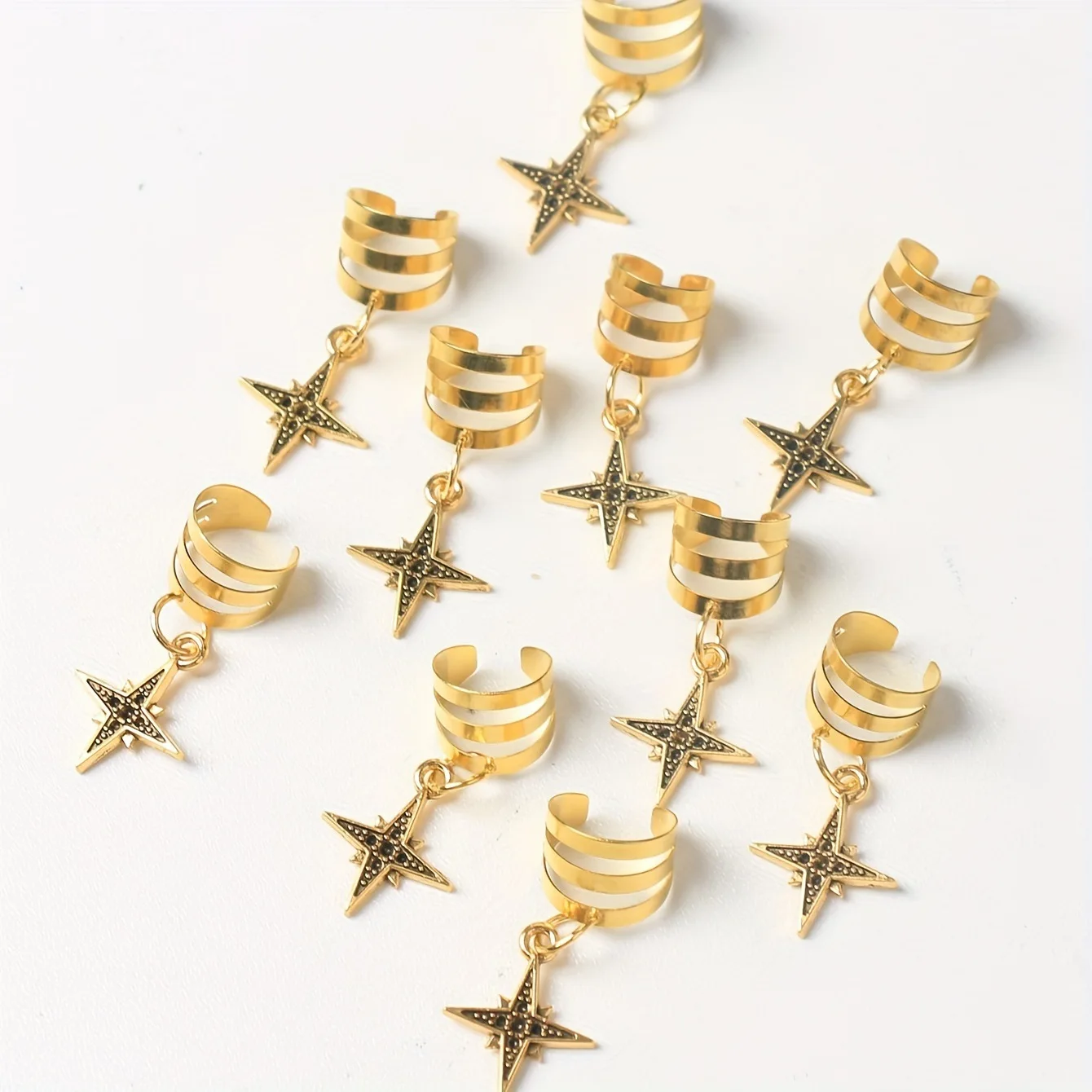 

Fashion 10 Piece European American Style Star Pendant Hair Ring Set Open Braid Clip for Hair Accessory