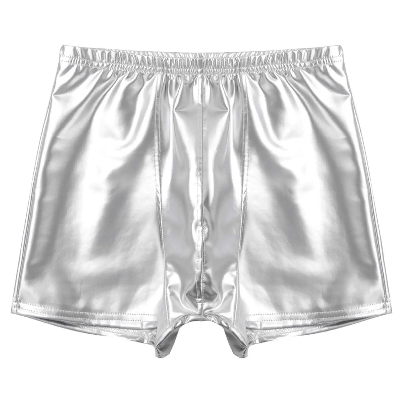 Mens Swimming Trunk Wet Look Patent Leather Shorts Bulge Pouch Boxer Briefs Shorts Elastic Waistband Short Pants Clubwear