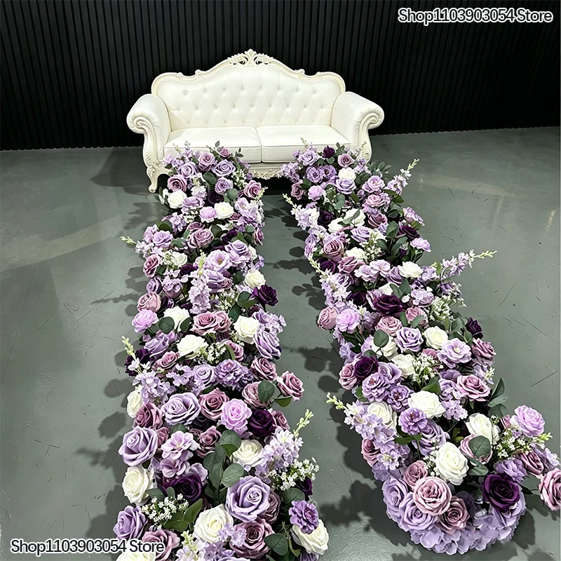 Blaue, dunkelgraue, rosafarbene künstliche Blumenreihe, Hochzeits-Treppengeländer-Blumenarrangement, lange Hängeblumen, Hotel-Balkon-Event-Party-Dekoration – Detail 1