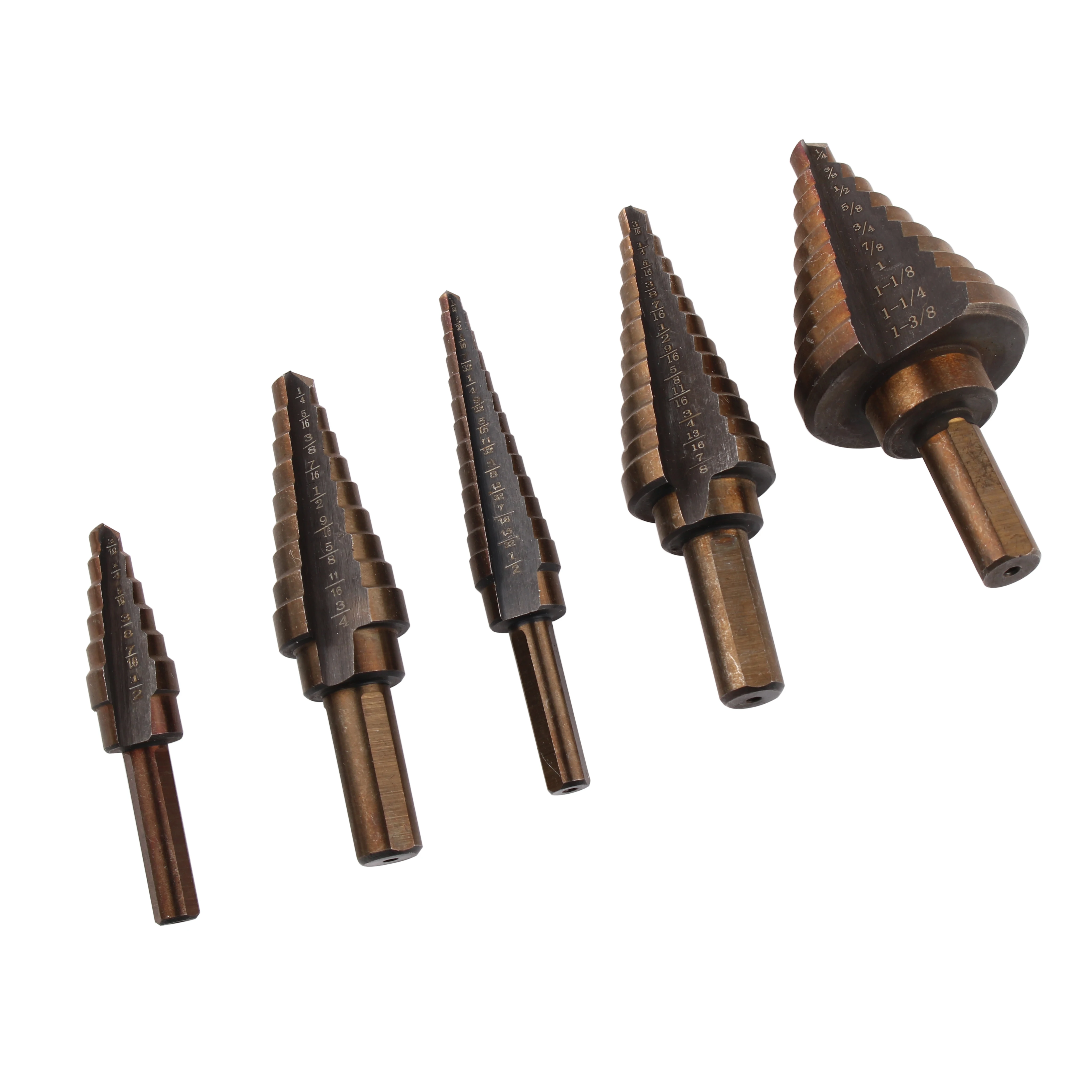 Set di punte per trapano a gradino 5 pezzi Hss cobalto foro multiplo 50 dimensioni trapani a gradino SAE 1/4-1-3/8 3/16-7/8 1/4-3/4 1/8-1/2 3/16-1/2 punta da trapano
