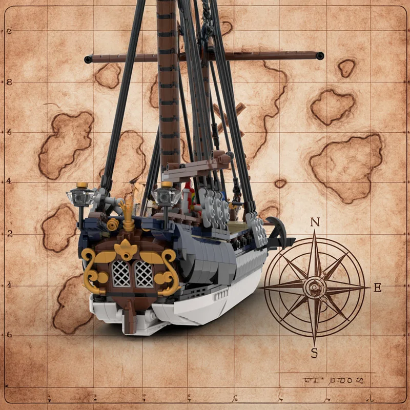 Retro sailing scene, retro pirate ship of sea raider Pirate Movie-style sailing ship building block model