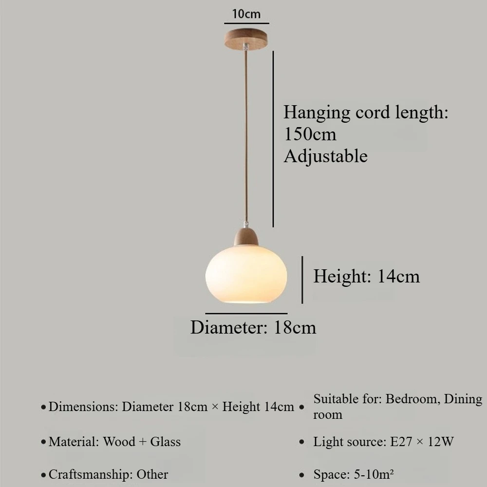 ضوء قلادة بارتفاع قابل للتعديل مع غطاء زجاجي وقاعدة خشبية، مصباح معلق ياباني ثلاثي الألوان قابل للتعتيم لجزيرة المطبخ