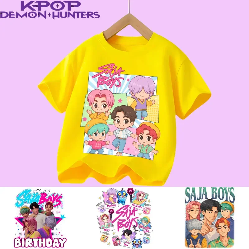 K-pop Demon Hunter Cartoon T-shirt, Summer Cotton T-shirt, Saja Children's Set, Gift, Baby and Children's Clothing for Summer