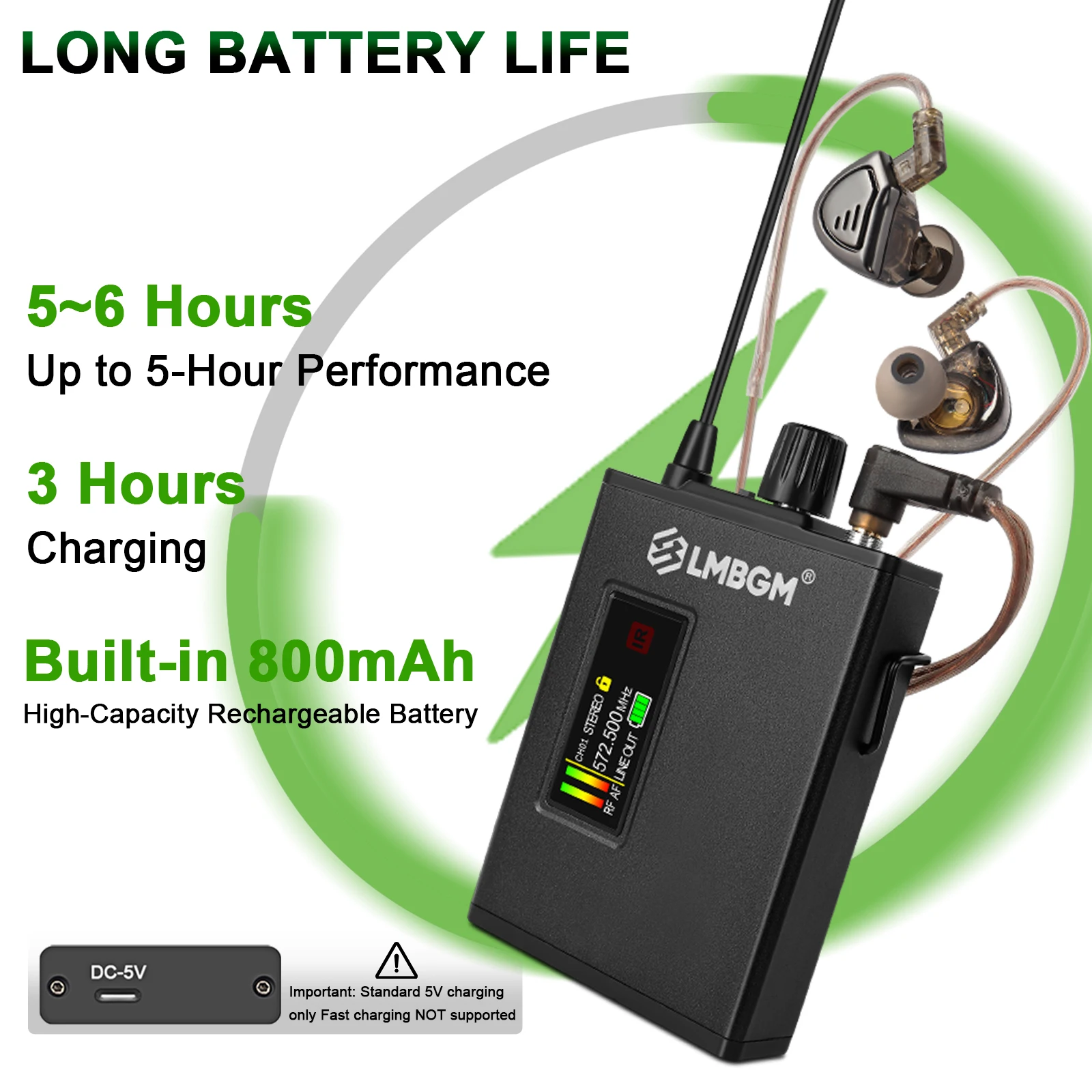 LMBGM SEM400 Professional Stereo Wireless In-Ear Monitoring System, 4.5ms Low Latency, with Multiple Receivers, for Stage Use