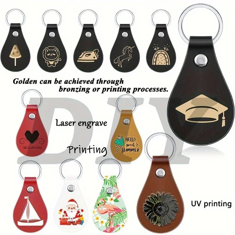 10pcs PU Leather Key Fob Blanks Kit, Simple Style Laser Engraving Keychains, For Gifts & Crafting
