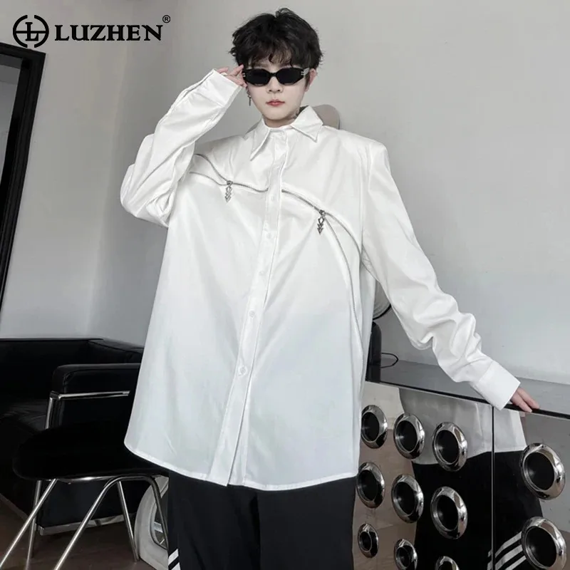 LUZHEN 2024 Fashion New Patchwork Personalized Zipper Design Long Sleeve Shirts Original Plain Trendy Men's Street Tops LZ7971