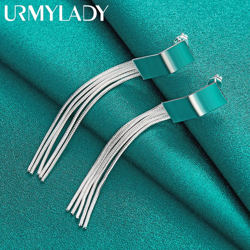 

URMYLADY 925 Sterling Silver Tassels Earrings For Women Charm Wedding Party Fashion Jewelry