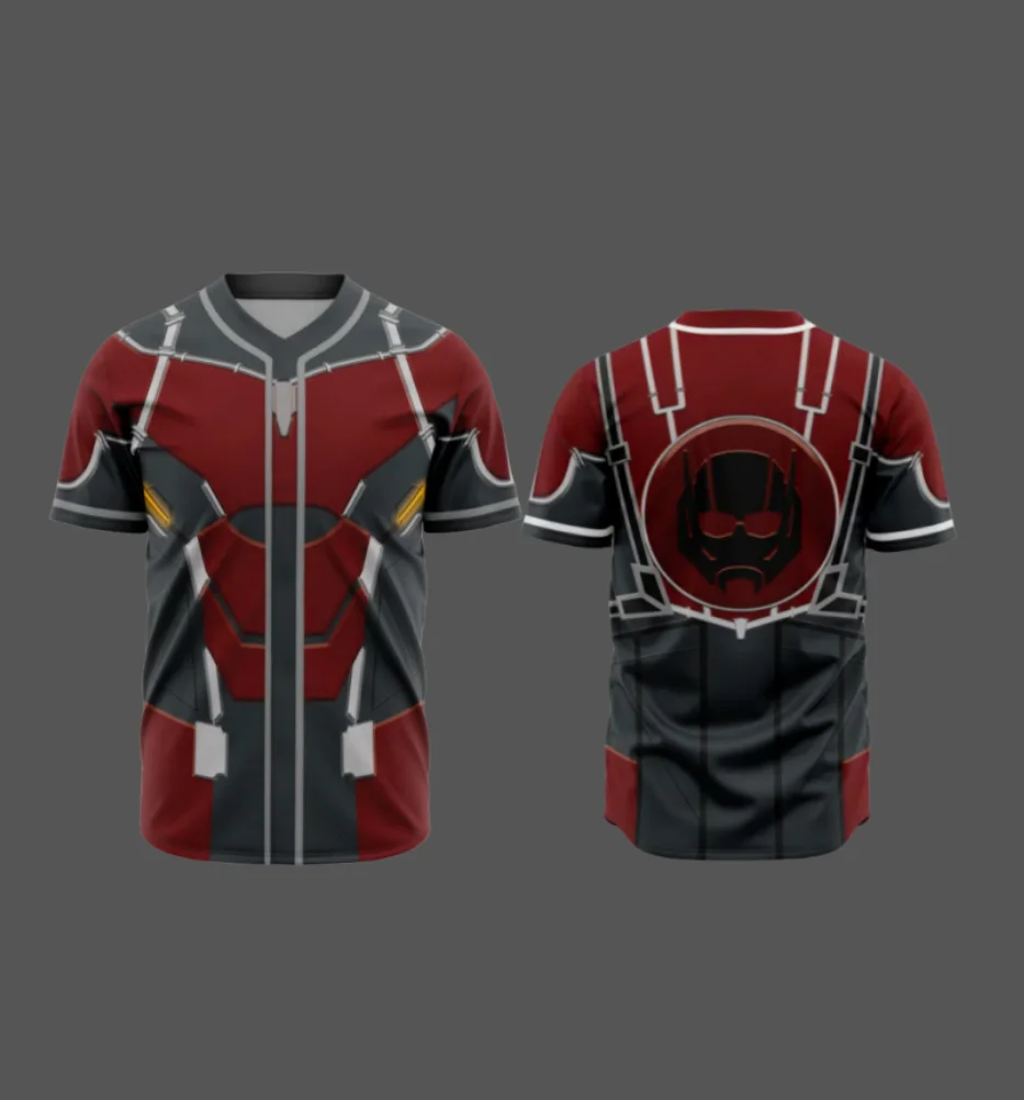 

2025 Disney's New Summer Boys and Girls Baseball Jersey Ant-Man Role-playing Printed Short-sleeved T-shirt V-neck Breathable Top