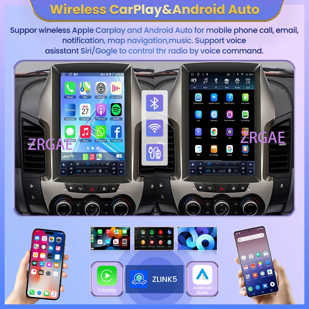 12.1 "Android 15 Carplay Auto Per Ford Ranger F250 2011-2016 Autoradio Lettore Multimediale Autoradio Unità di Testa Stereo GPS WIFI + 4G
