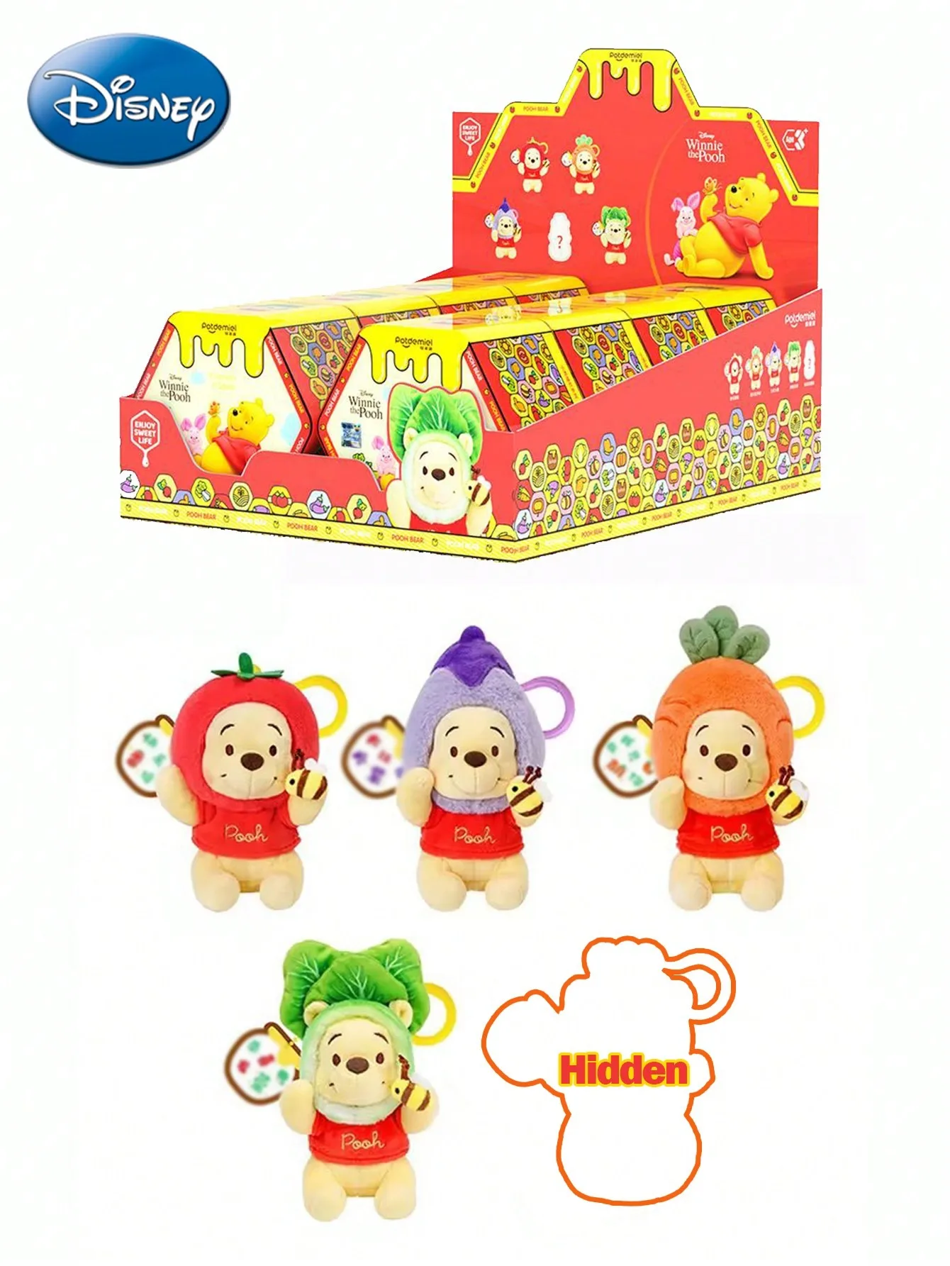 1PC Disney sous licence officielle Winnie boîte aveugle aléatoire 1 dessin animé mignon créatif doux en peluche poupée porte-clés sac sac à dos pendentif