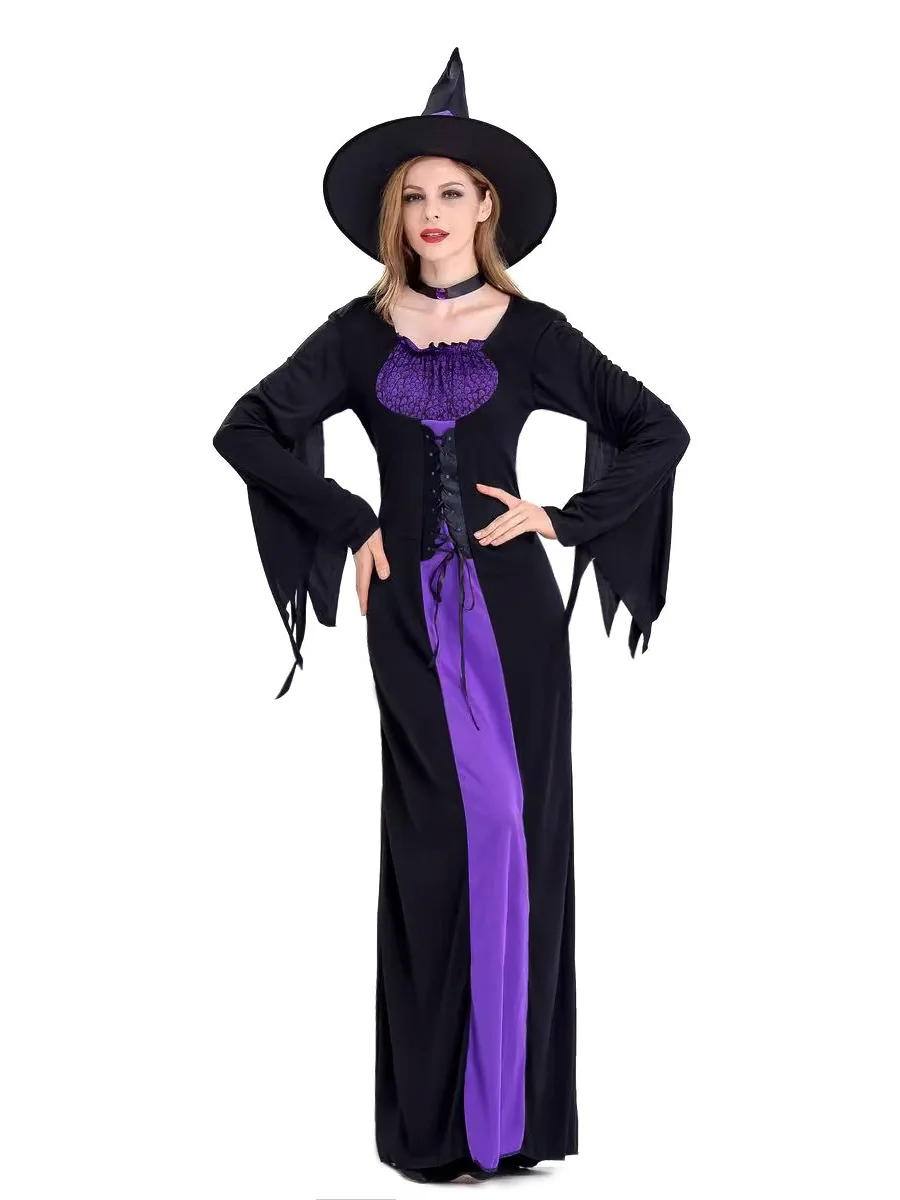 

loween Cosplay Purple Witch Costume Magic Stage Performance Women's Wizard Long Dr Fairy T Princ Attire Fem Ro...
