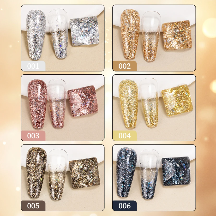 6 Colors Reflective Glitter Gel Nail Polish Holographic Sparkle UV Gel Long Lasting Soak Off LED Gel Varnish for Nail Salon DIY 4