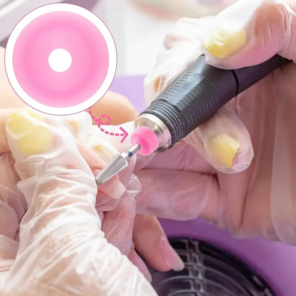 10/20/50/100/400 PCS สีชมพูซิลิโคนป้องกันฝุ่นหมวกสําหรับ 2/32 "เจาะเล็บ Bits-หรือ E-แฟ้มซิลิโคนฝุ่นเล็บสีชมพู