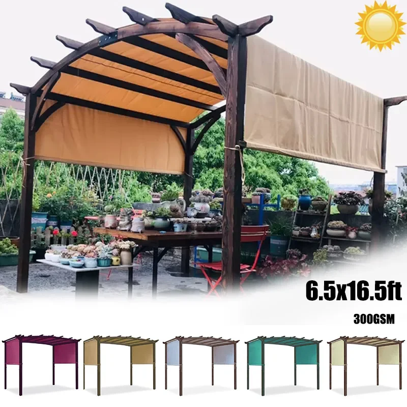 6.5 x 16.5 ft Polyester Rain Block Retractable Pergola Canopy Shade Replacement Fabric Cover Without Frame Custom Size/Color