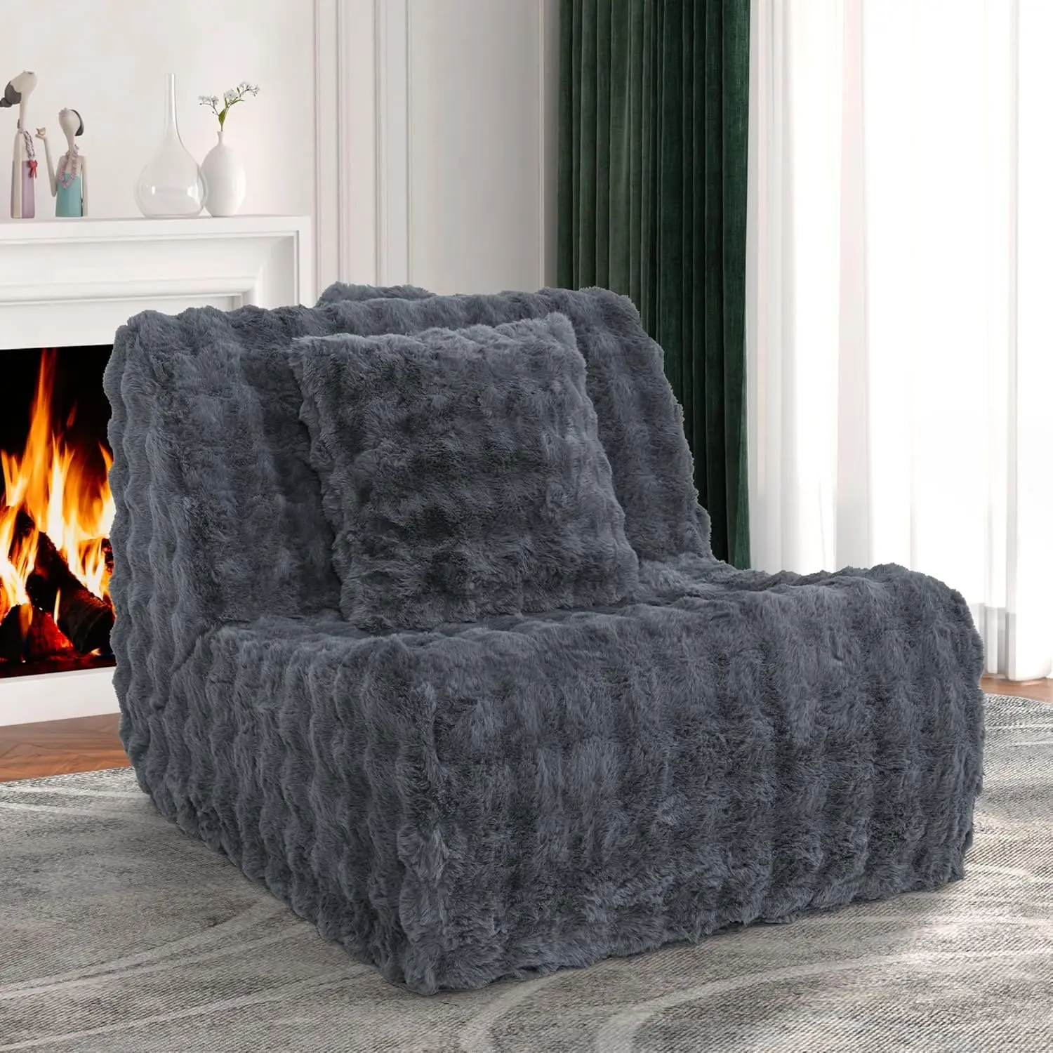 

Oversized Faux Fur Bean Bag Lounge Sofa With Pillow For Living Room Bedroom Reading Nook, Customized