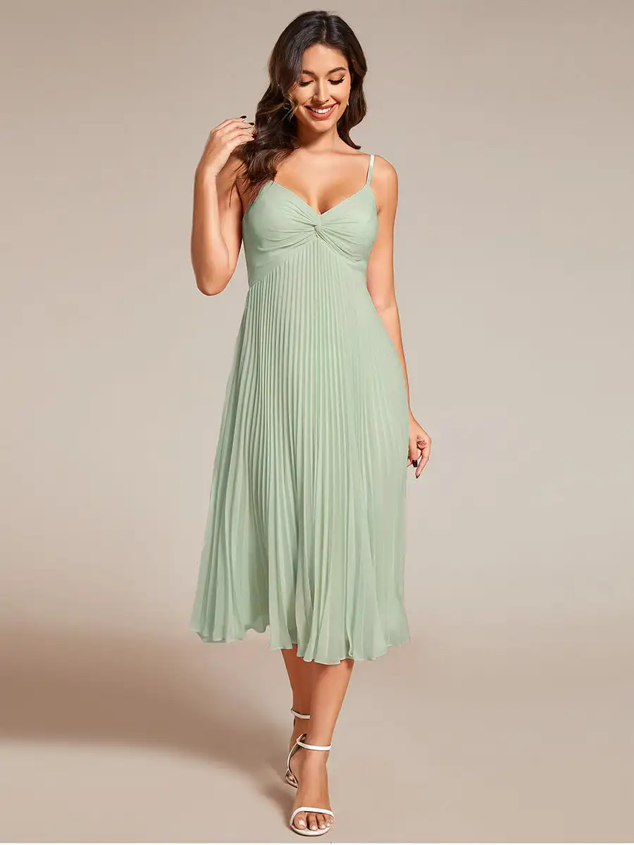 

Elegant Evening Dresses Deep V-neck Bownot Neck Midi Length 2025 Ever Pretty of Chiffon Mint Green Wedding Guest Dress