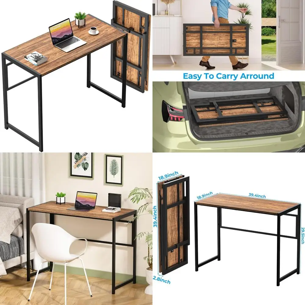 

Compact Foldable Desk 39.4 inches for Small Spaces - Space-Saving Home Office Computer Desk, Easy Assembly Required.
