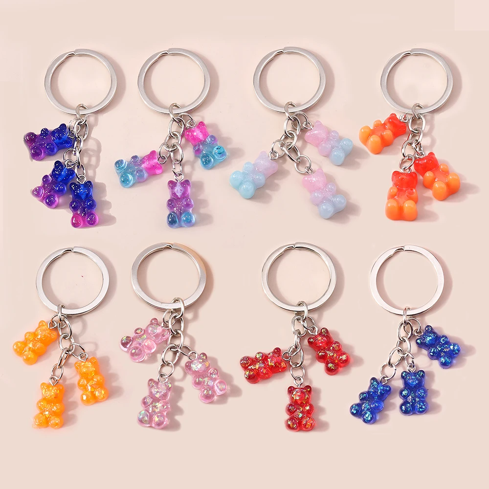 Aihua 12 colores lindos llaveros de oso de goma de Color caramelo de dibujos animados para mujeres niñas llaveros de oso de resina regalos de joyería dulce