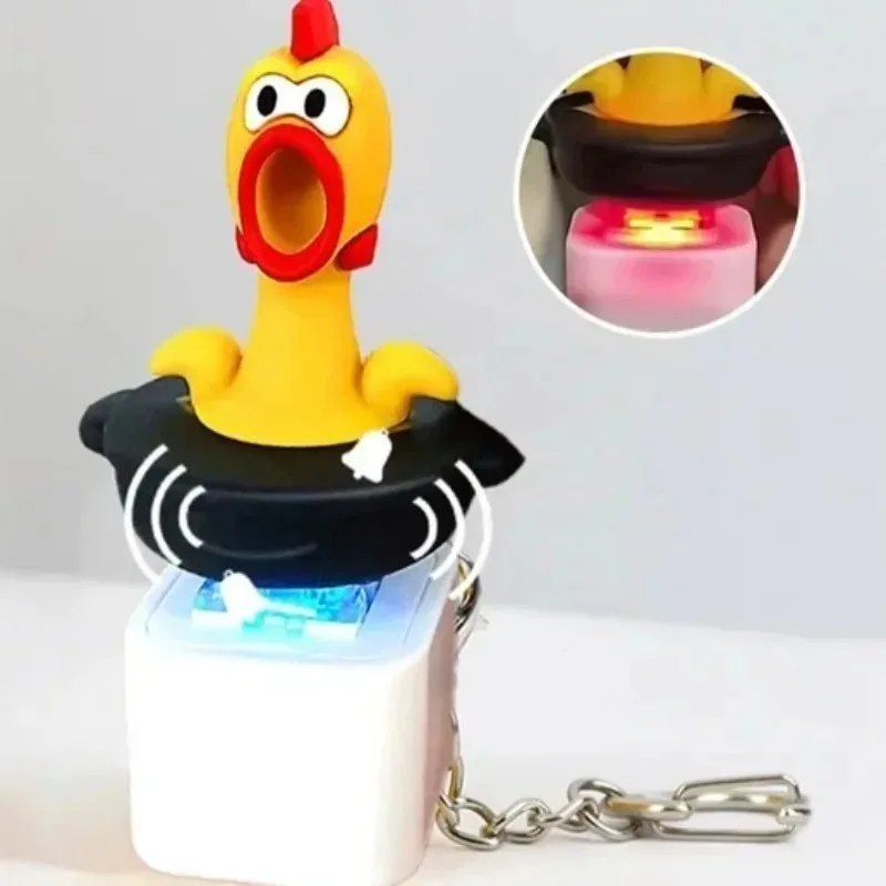 1-2 Pièces Porte-clés Poulet qui crie avec effets sonores et lumineux, jouet anti-stress à bouton-poussoir, pendentif de sac, cadeau d'anniversaire original