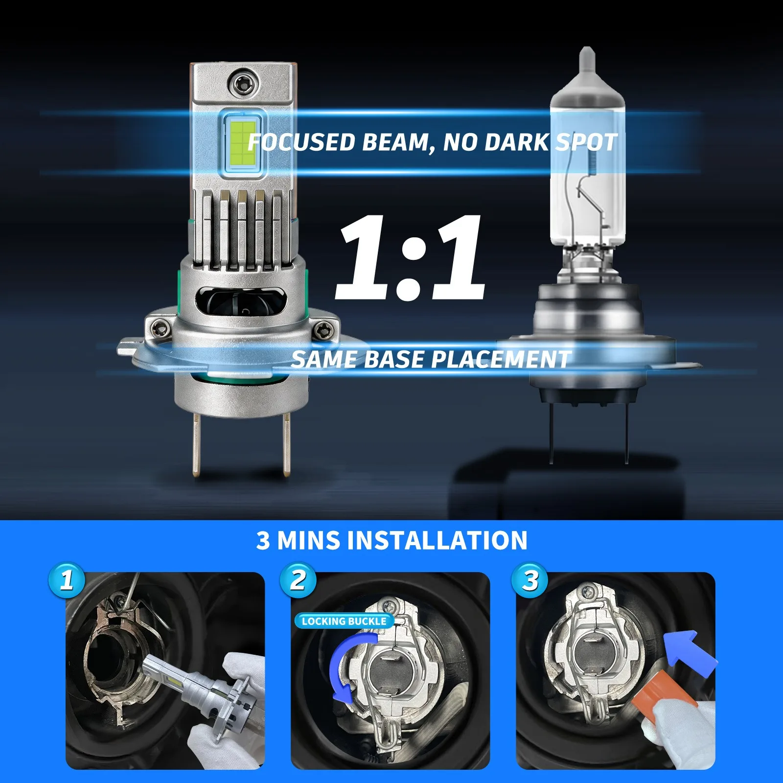 

H7 LED Car Headlight Bulbs 12V 30W 6000K Plug and Play with Built in Cooling Fan