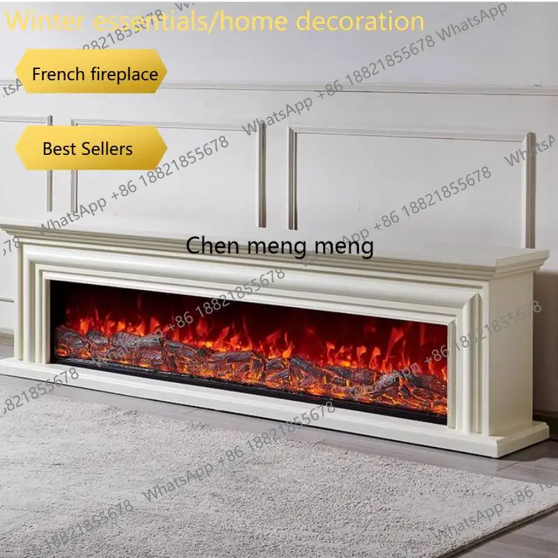 A95 Vintage black‑white long corner fireplace cabinet, stylish Japanese‑French‑Nordic decor for living‑room home decor.