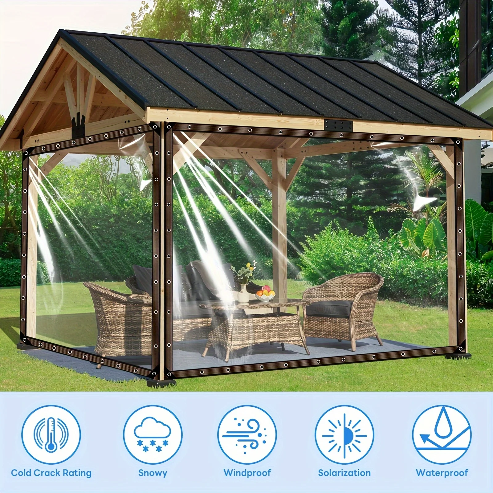 

【Потолщенная прозрачная ветрозащитная ткань】Сделано из ПВХ, ветрозащитная, снегозащитная и пыленепроницаемая, с уплотнительным кольцом для [Улучшения/происхоты]