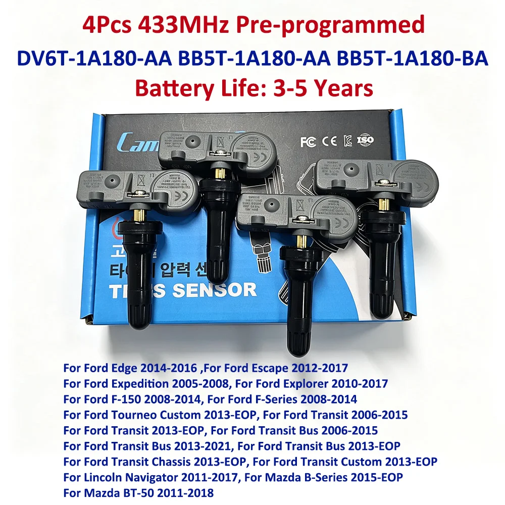 4PCS Tire Pressure Sensor TPMS DV6T-1A180-AA BB5T-1A180-AA For Ford Edge Expedition Explorer F-150 Transit Mazda BT-50 433MHz