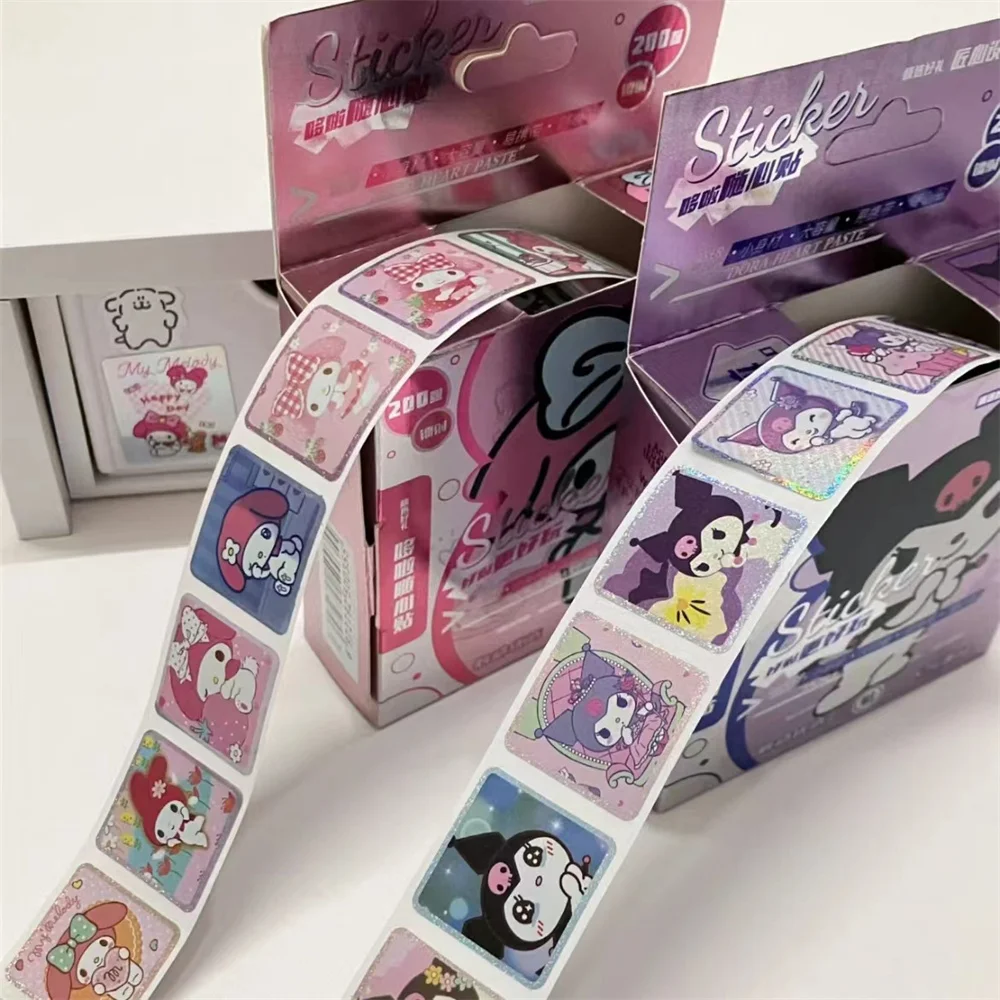 200Pcs/Box Sanrio Cartoon Pull Out Stickers Hello Kitty Kuromi Melody Cinnamoroll Sticker Girl Boy Teacher Reward Toys Gift